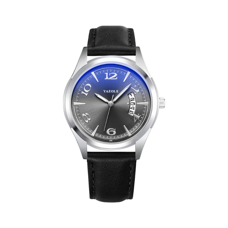 Kalender Dato Vis Mote Lærreim Menn Fritids Dial Lysende Vis Quartz Watch