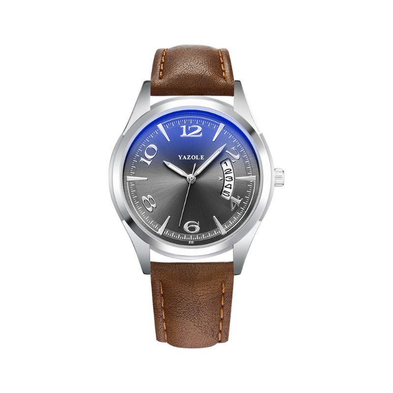 Kalender Dato Vis Mote Lærreim Menn Fritids Dial Lysende Vis Quartz Watch