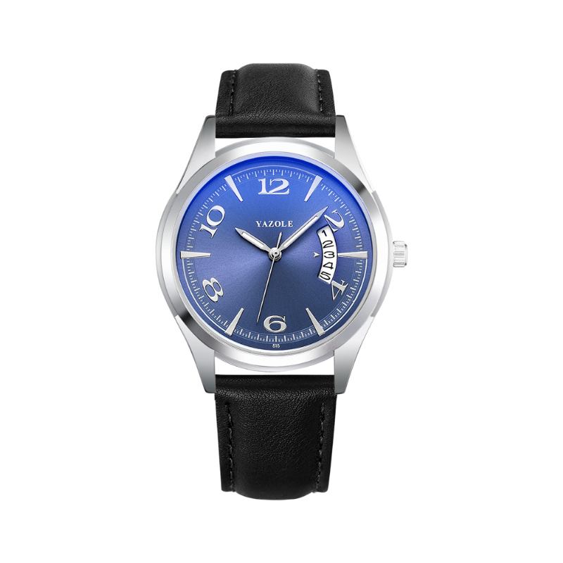 Kalender Dato Vis Mote Lærreim Menn Fritids Dial Lysende Vis Quartz Watch