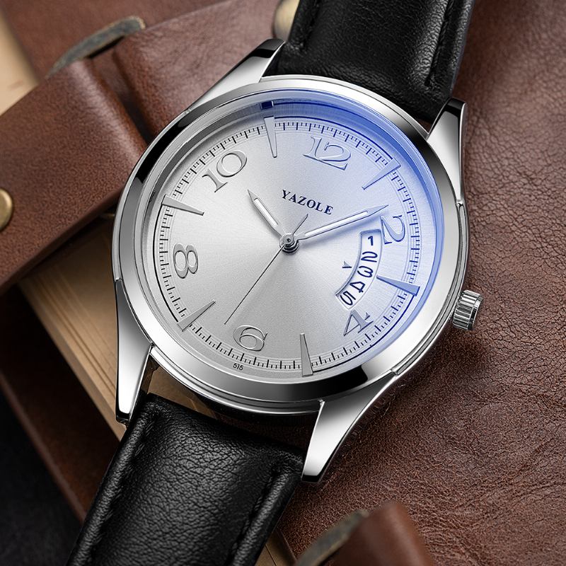 Kalender Dato Vis Mote Lærreim Menn Fritids Dial Lysende Vis Quartz Watch