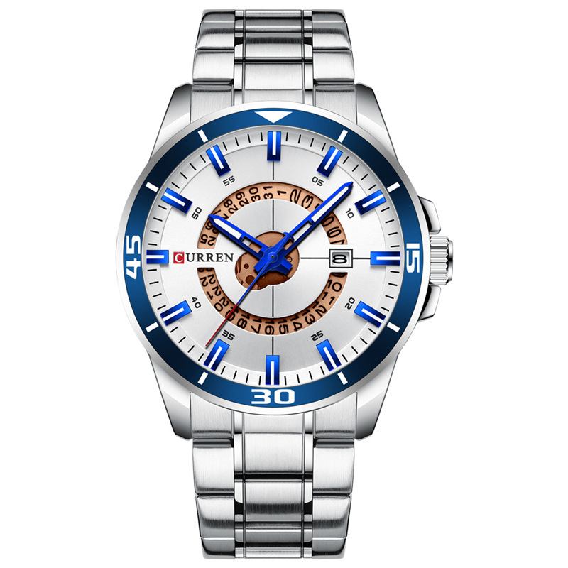 Kalender Full Steel Business Style Menn Vanntett Quartz Watch