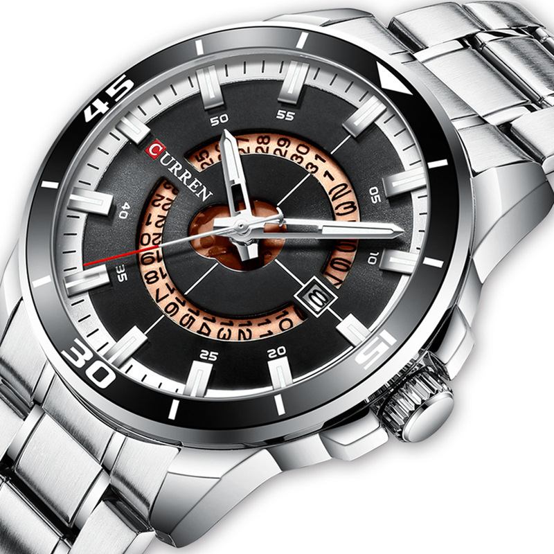 Kalender Full Steel Business Style Menn Vanntett Quartz Watch