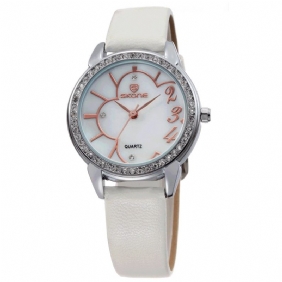 Kvinne Vanntett Blomst Rhinestones Rund Skive Quartz Watch