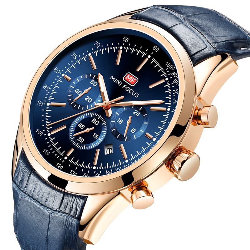 Lær Business Chronograph Calendar Vanntett Herreklokke Quartz Watch