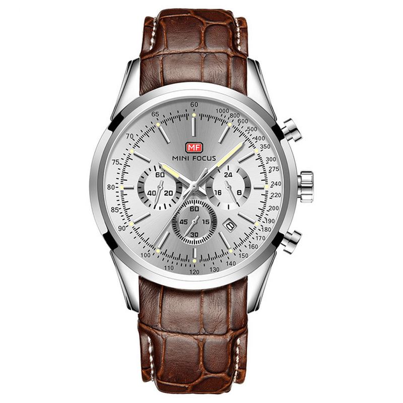 Lær Business Chronograph Calendar Vanntett Herreklokke Quartz Watch