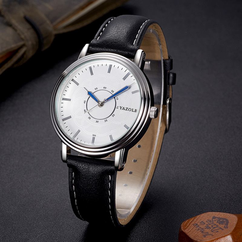 Leisure Style Leather Band Quartz Watch Ultra Thin Men-armbåndsur