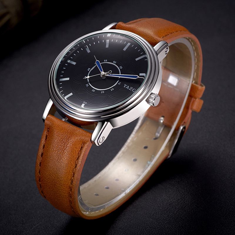 Leisure Style Leather Band Quartz Watch Ultra Thin Men-armbåndsur