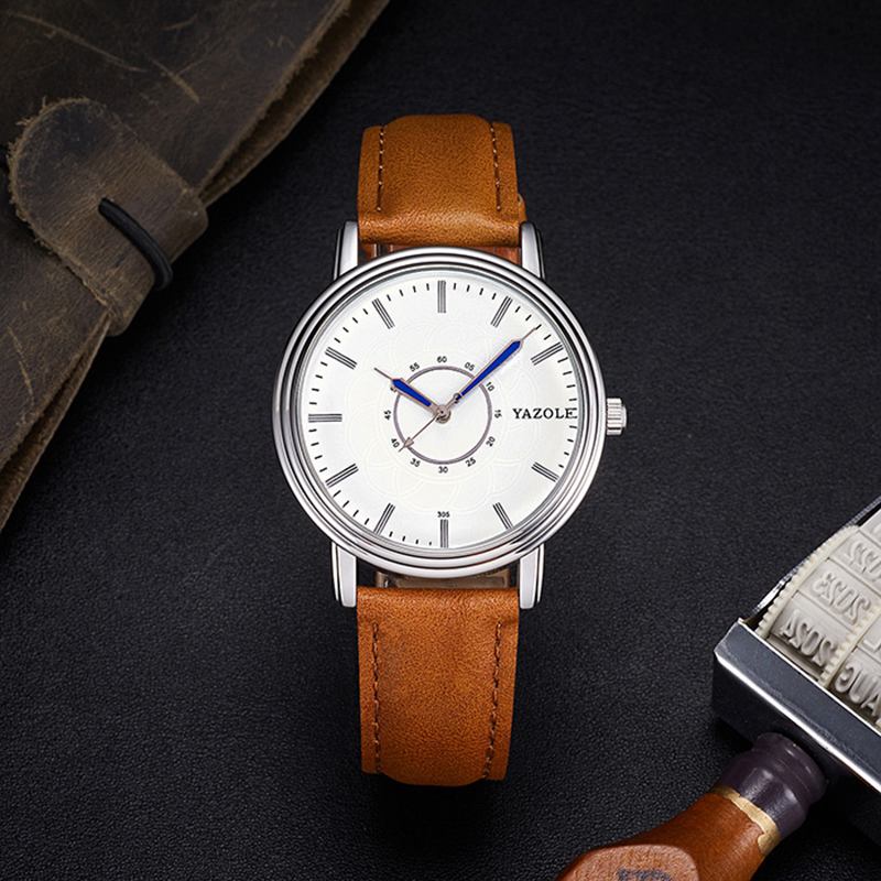 Leisure Style Leather Band Quartz Watch Ultra Thin Men-armbåndsur