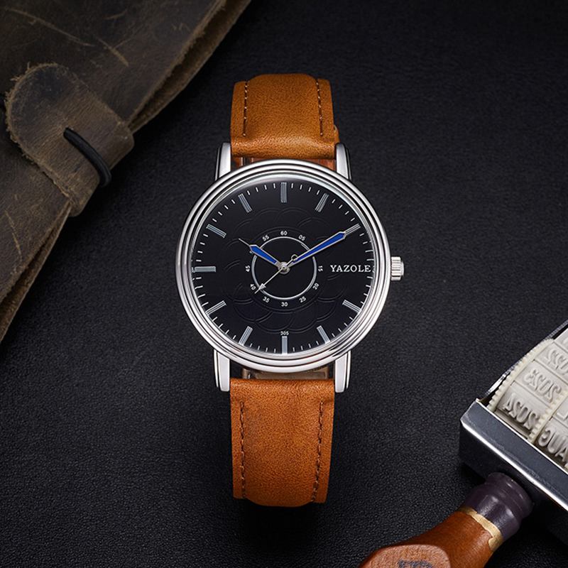 Leisure Style Leather Band Quartz Watch Ultra Thin Men-armbåndsur