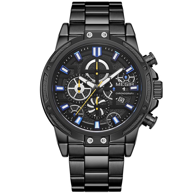 Luksus Big Dial Chronograph Business Style Rustfritt Stål Herreklokke Quartz Watch