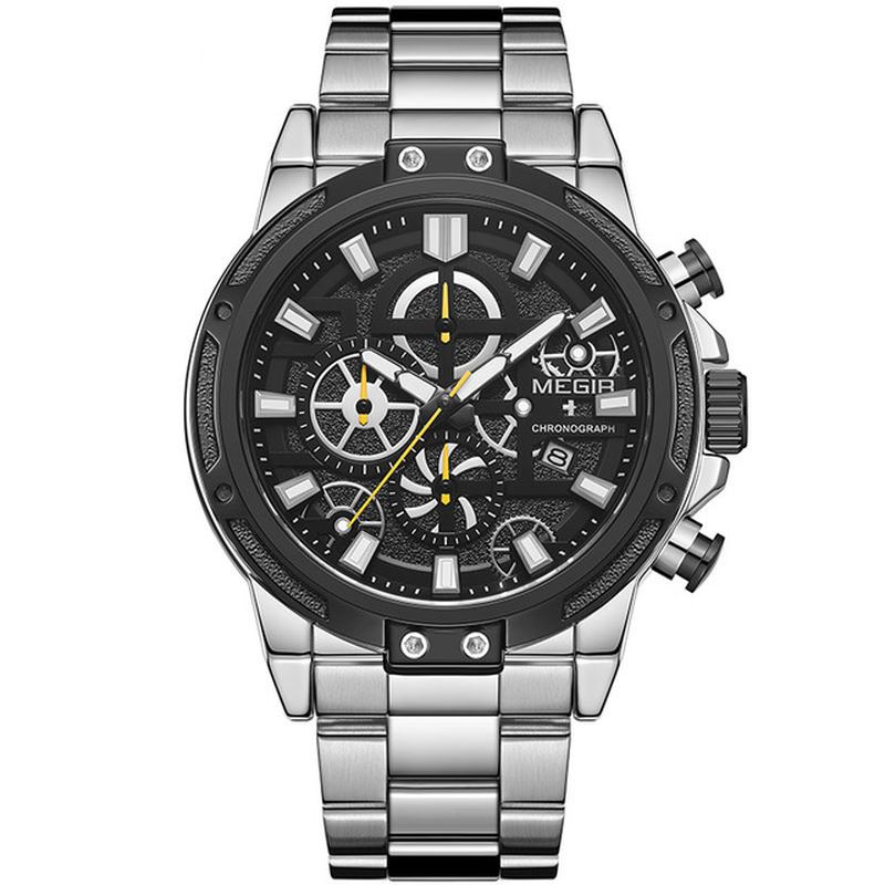 Luksus Big Dial Chronograph Business Style Rustfritt Stål Herreklokke Quartz Watch