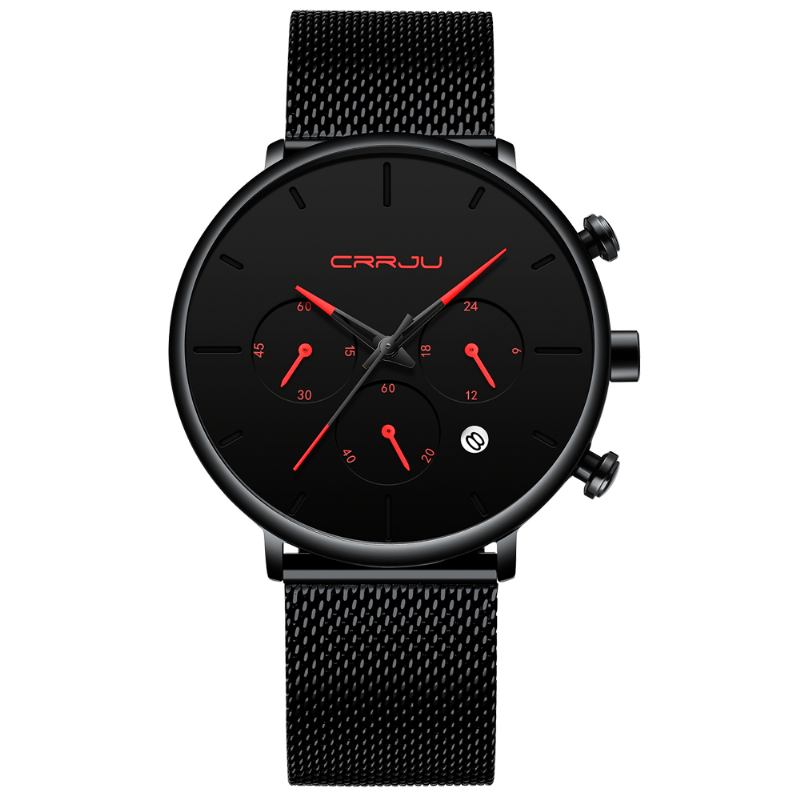 Menn Enkel Atmosfærisk Urskive Farge Design Nål Full Mesh Stål Band Quartz Watch