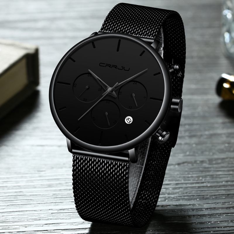 Menn Enkel Atmosfærisk Urskive Farge Design Nål Full Mesh Stål Band Quartz Watch