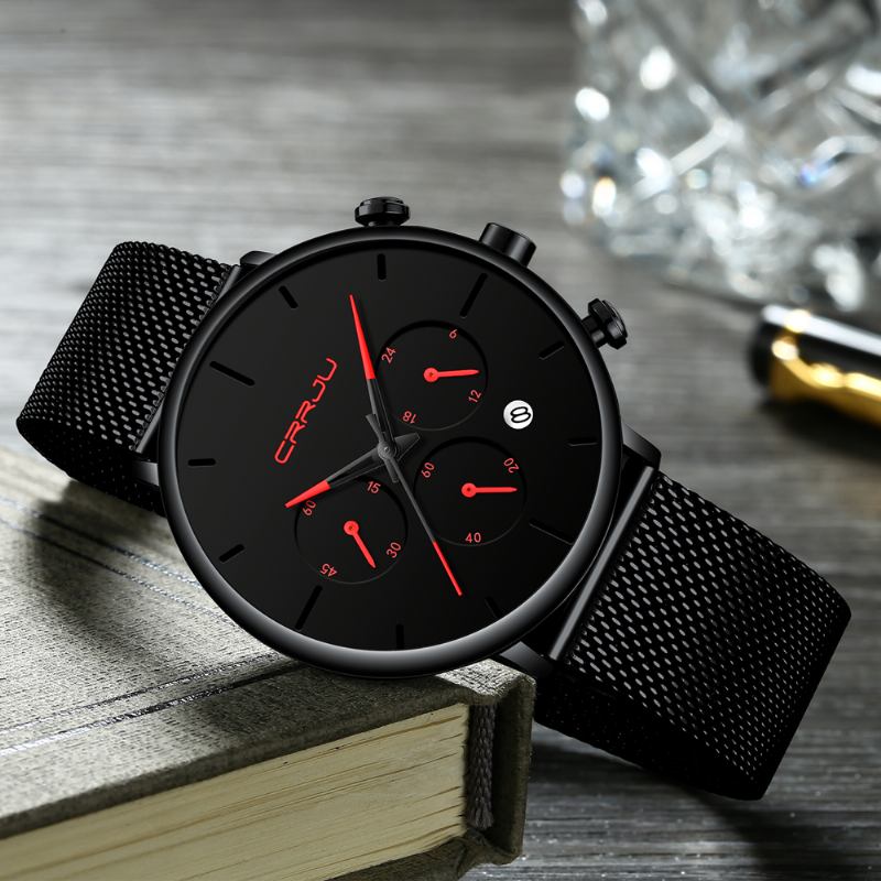 Menn Enkel Atmosfærisk Urskive Farge Design Nål Full Mesh Stål Band Quartz Watch