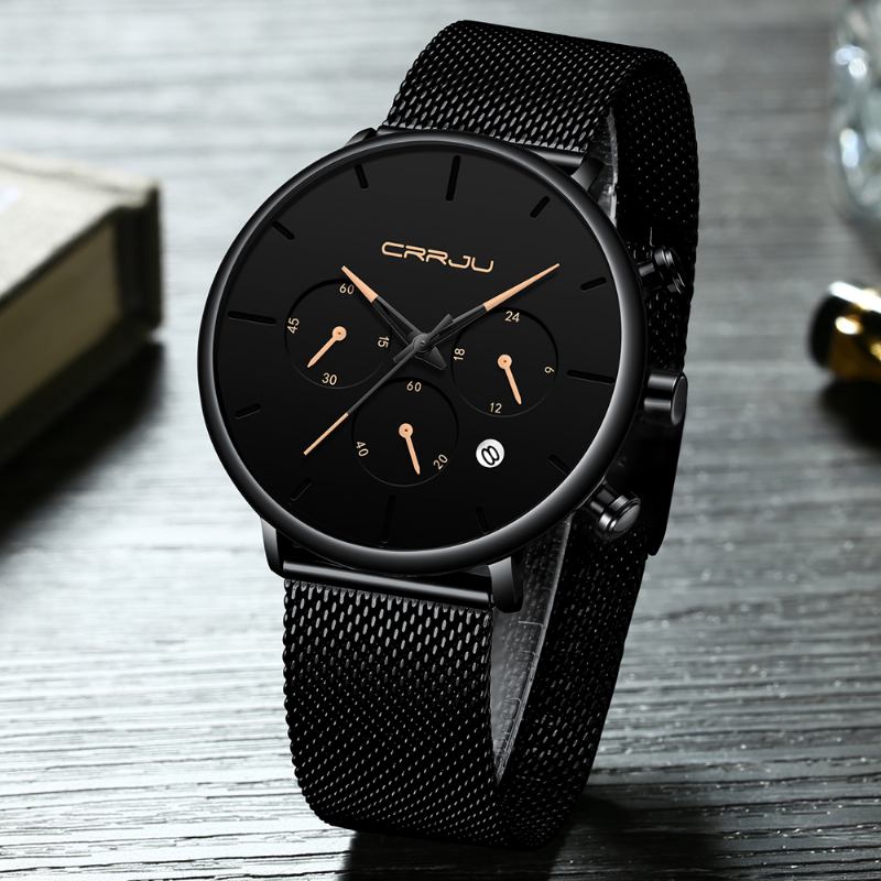 Menn Enkel Atmosfærisk Urskive Farge Design Nål Full Mesh Stål Band Quartz Watch