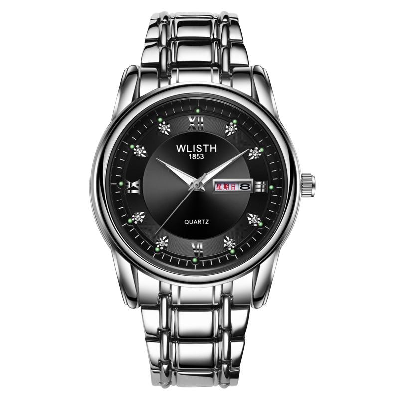 Menn Full Steel Belte Quartz Watch Business Lysende Vanntett Kalender Uformelt Armbåndsur