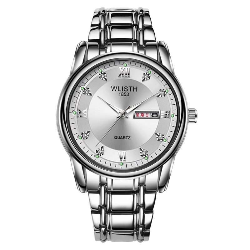 Menn Full Steel Belte Quartz Watch Business Lysende Vanntett Kalender Uformelt Armbåndsur