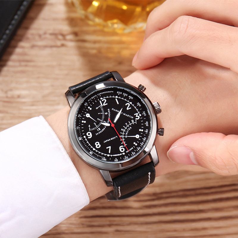 Menn Relogio Masculino Leather Band Dekorativ Liten Urskive Quartz Watch