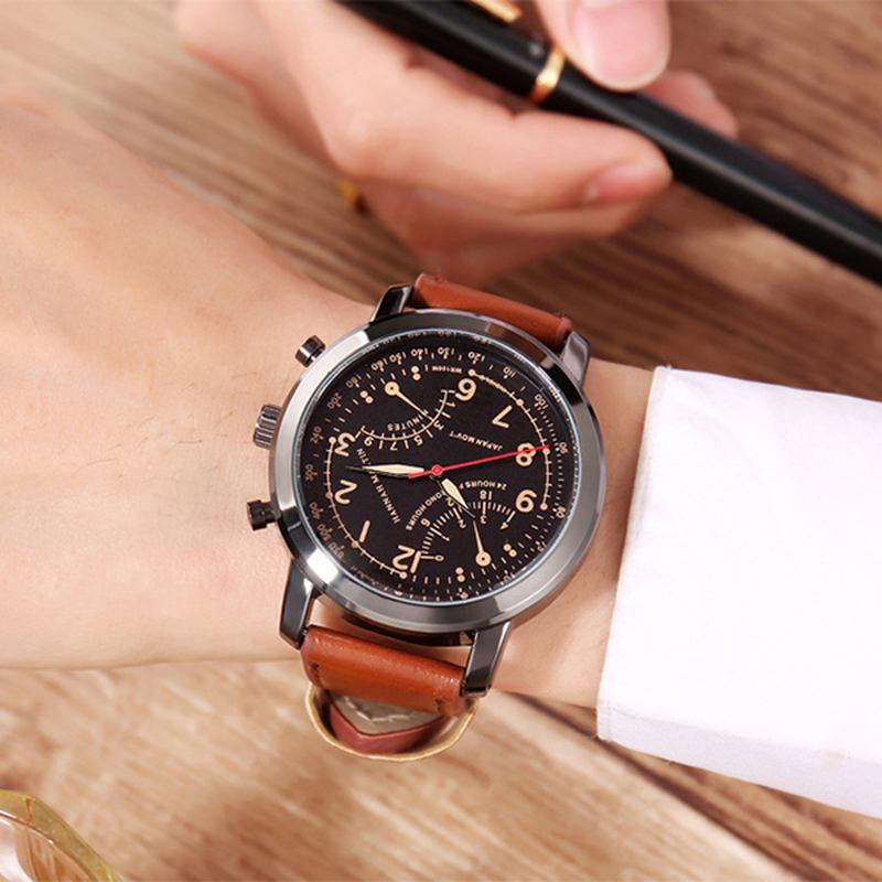 Menn Relogio Masculino Leather Band Dekorativ Liten Urskive Quartz Watch