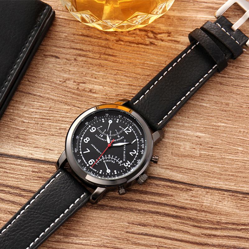 Menn Relogio Masculino Leather Band Dekorativ Liten Urskive Quartz Watch