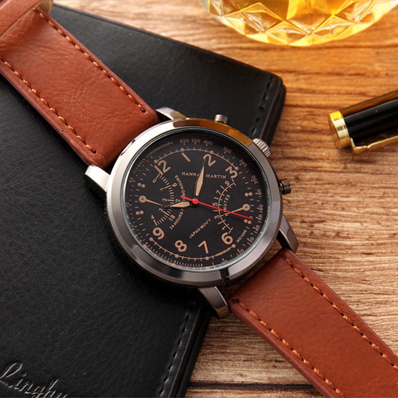 Menn Relogio Masculino Leather Band Dekorativ Liten Urskive Quartz Watch