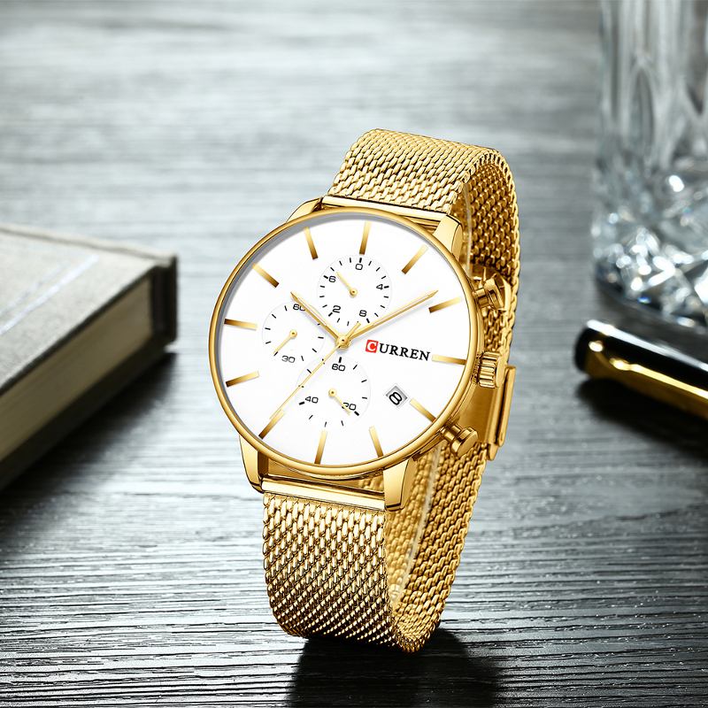 Mote Business Herre Klokke Lys Luksus Vanntett Stor Urskive Quartz Watch