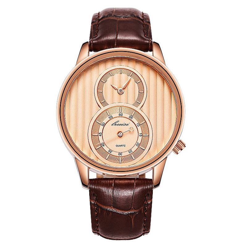 Mote Dial Orgel Stripe Two Creative Dial Leather Herre Watch Classic Quartz Watch