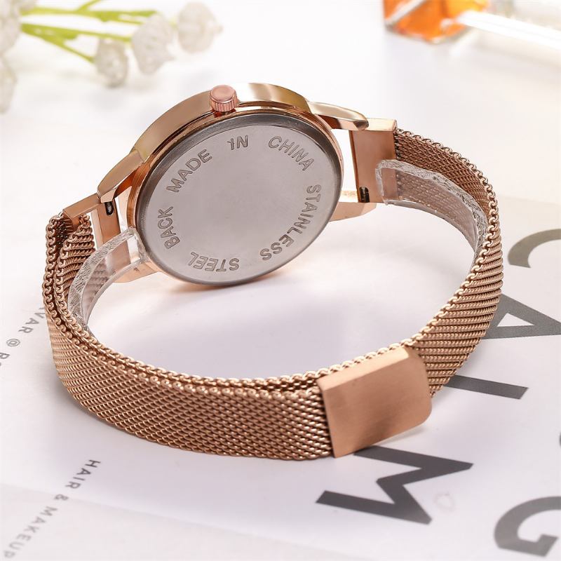 Mote Elegant 3d-blomstermønster Magnetisk Spenne Milanese Mesh Stålreim Damearmbåndsur Quartz Watch