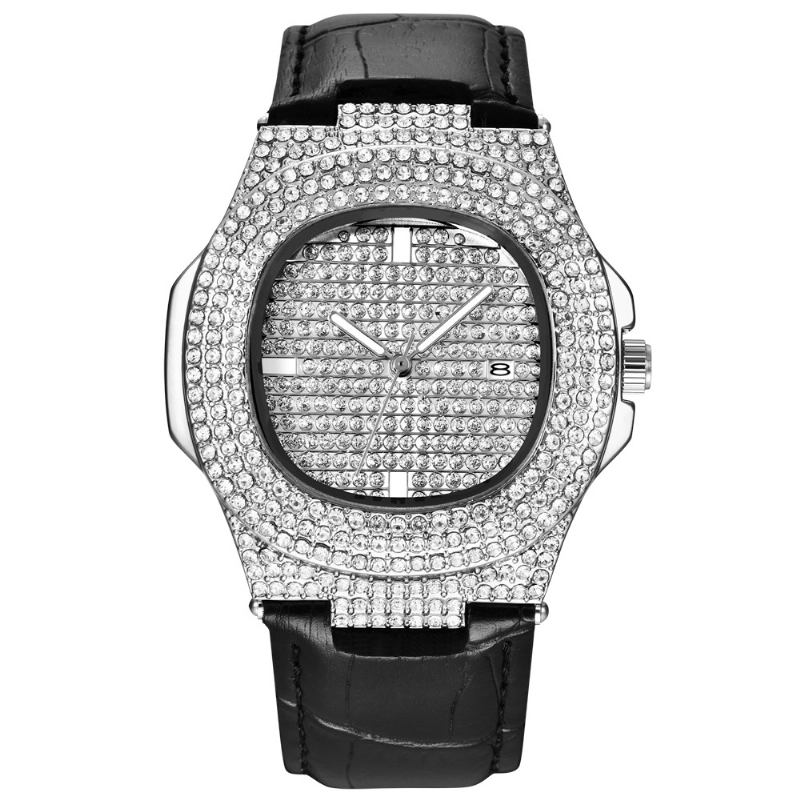 Mote Elegant Pu Leather Herre Vintage Diamond Watch Belt Quartz Watch