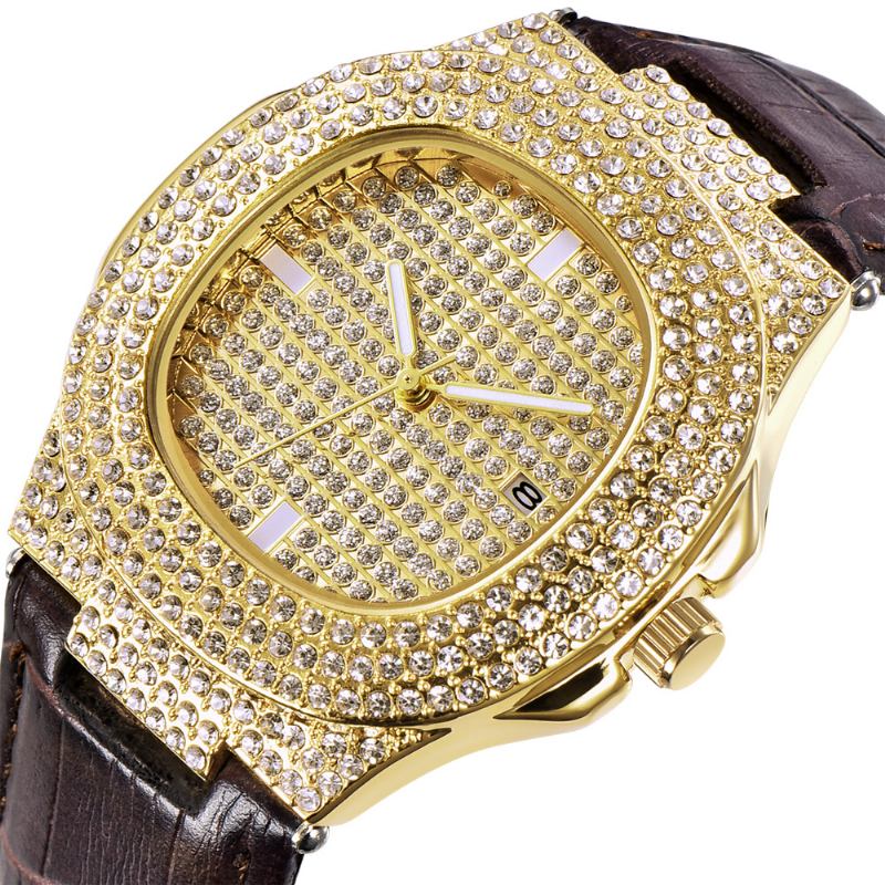 Mote Elegant Pu Leather Herre Vintage Diamond Watch Belt Quartz Watch