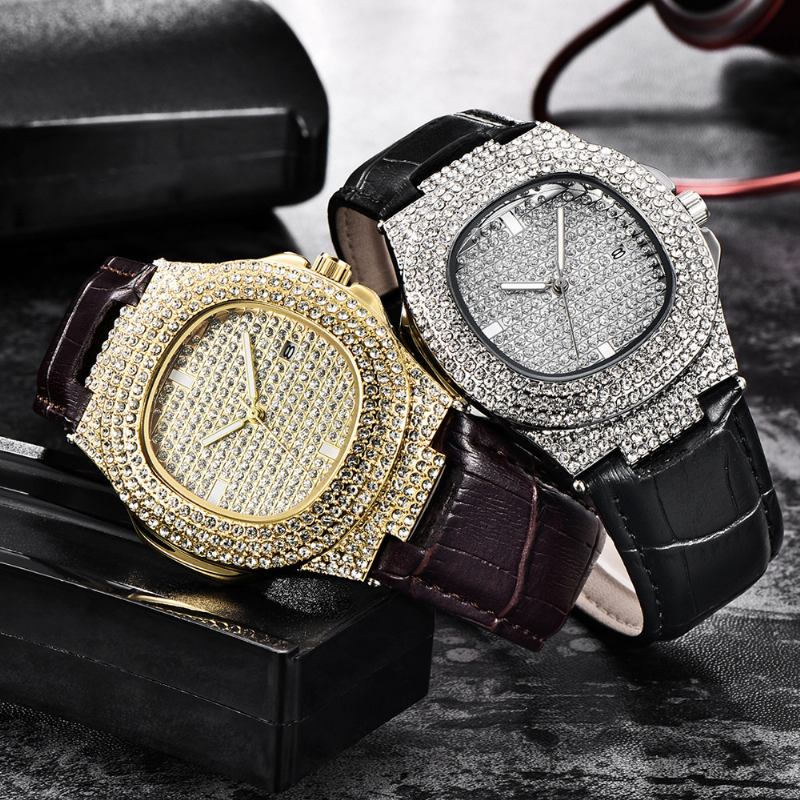 Mote Elegant Pu Leather Herre Vintage Diamond Watch Belt Quartz Watch