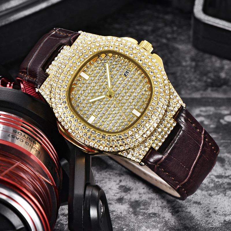 Mote Elegant Pu Leather Herre Vintage Diamond Watch Belt Quartz Watch