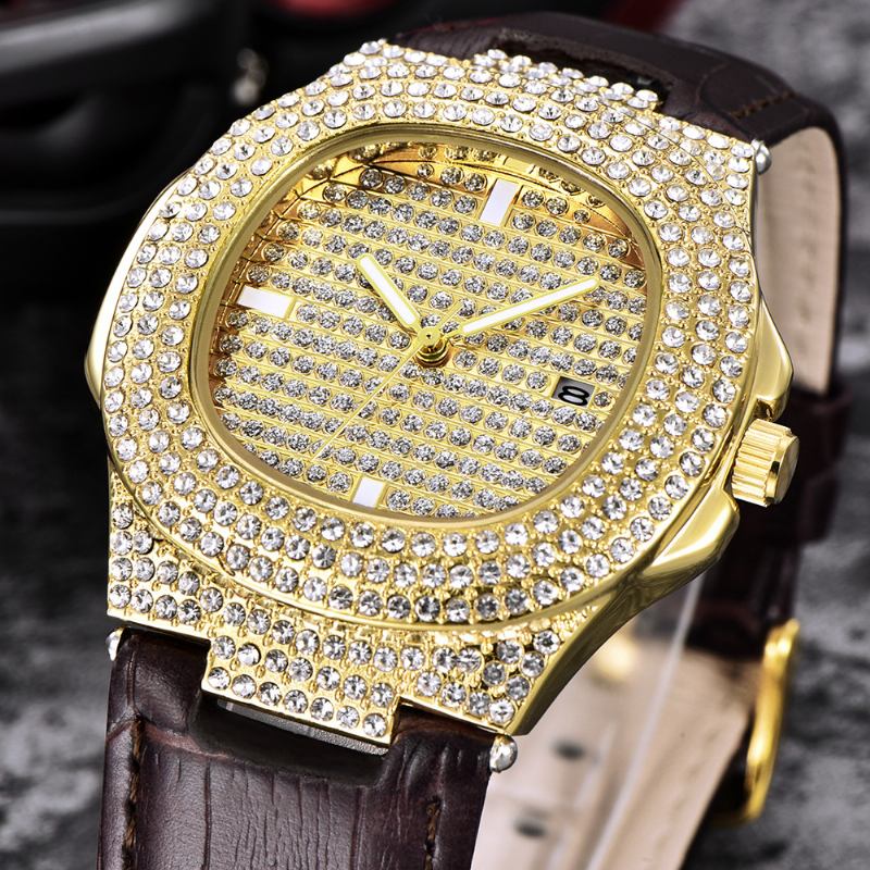 Mote Elegant Pu Leather Herre Vintage Diamond Watch Belt Quartz Watch