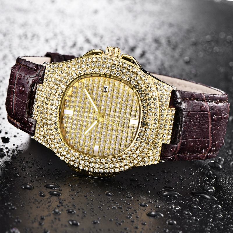 Mote Elegant Pu Leather Herre Vintage Diamond Watch Belt Quartz Watch