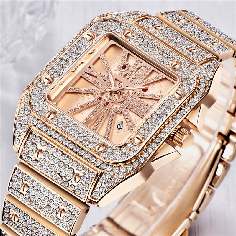 Mote Elegant Quartz Watch Diamond Cool Herre Watch Square Dial Shape Quartz Watch