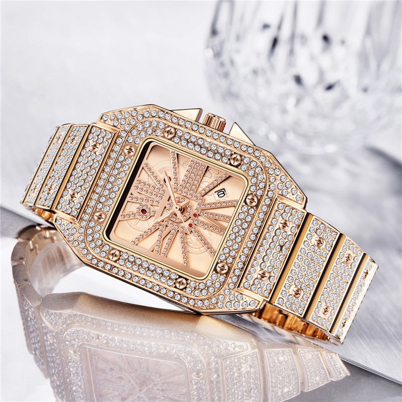 Mote Elegant Quartz Watch Diamond Cool Herre Watch Square Dial Shape Quartz Watch