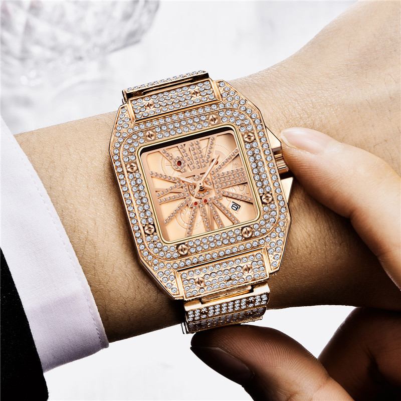 Mote Elegant Quartz Watch Diamond Cool Herre Watch Square Dial Shape Quartz Watch