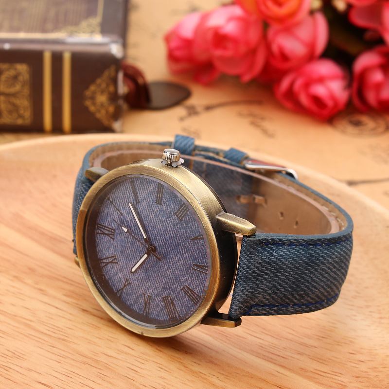 Mote Fargerik Stropp Denim Pu-rem Fritids Dial Menn Dame Watch Quartz Watch