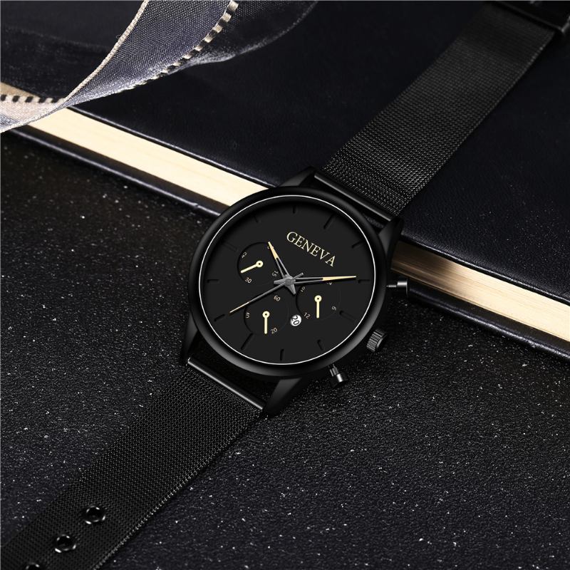 Mote Herre Business Watch Dekorert Pointer Calendar Quartz Watch