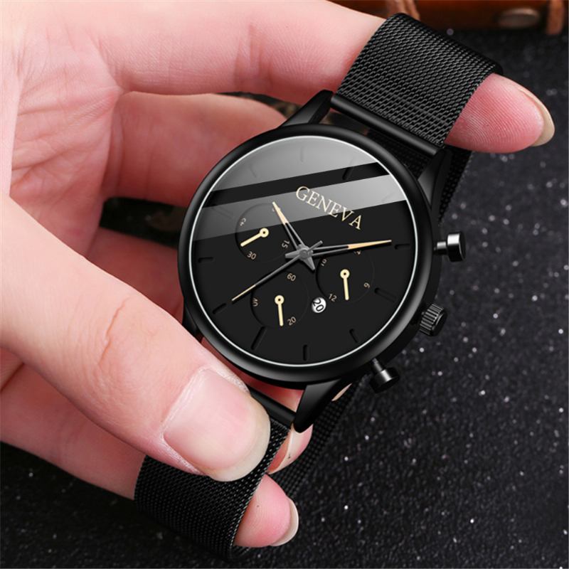 Mote Herre Business Watch Dekorert Pointer Calendar Quartz Watch