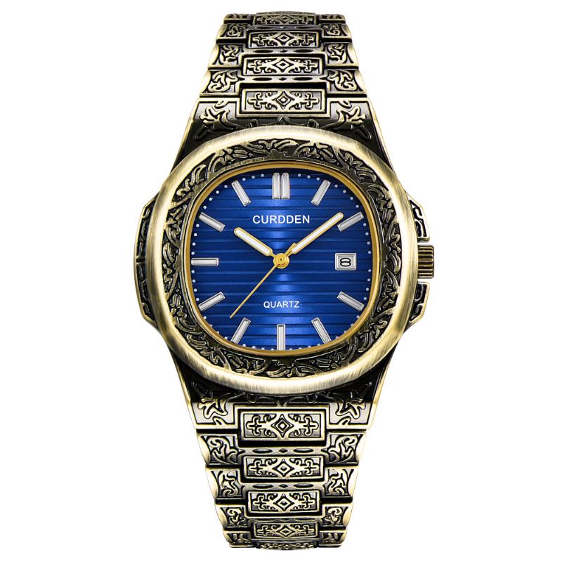 Mote Hip-hop Utskåret Vanntett Kalender Cool Menn Quartz Watch