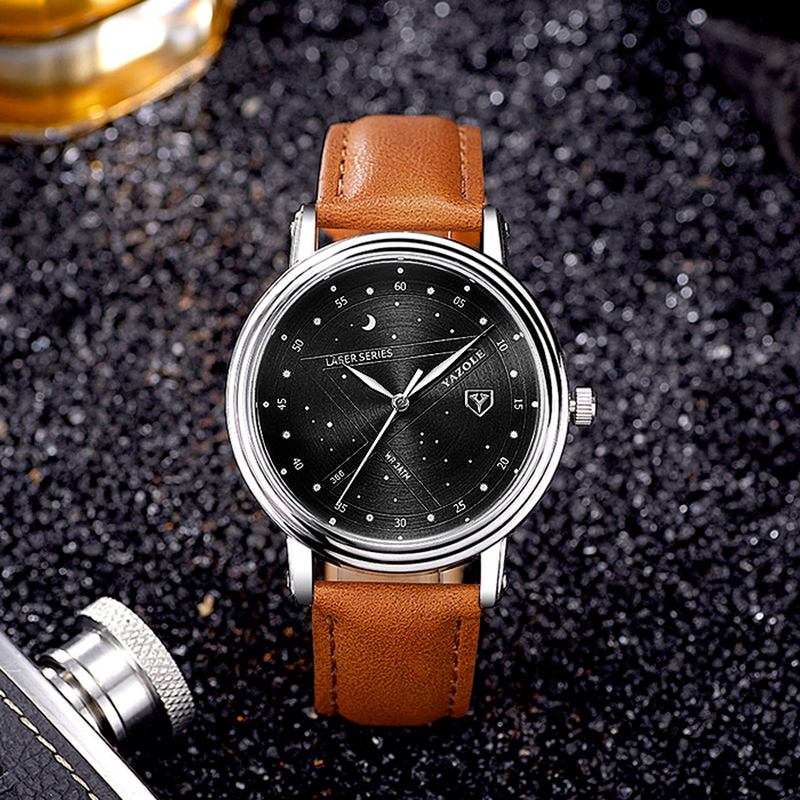 Mote Menn Quartz Watch Fritids Stars Pattern Dial Armbåndsur