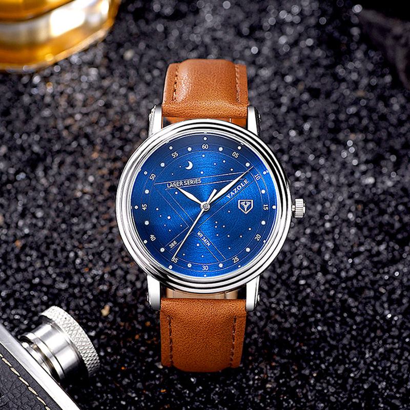 Mote Menn Quartz Watch Fritids Stars Pattern Dial Armbåndsur