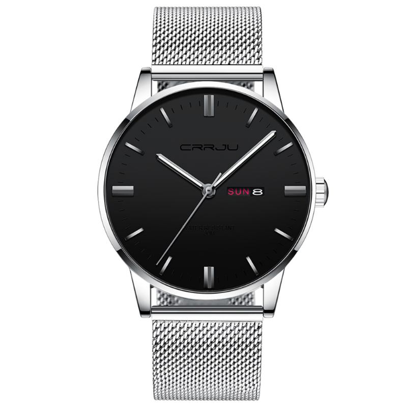 Mote Mesh Stål Dato Uke Lysende Display Uformell Enkel Dial Menn Quartz Watch