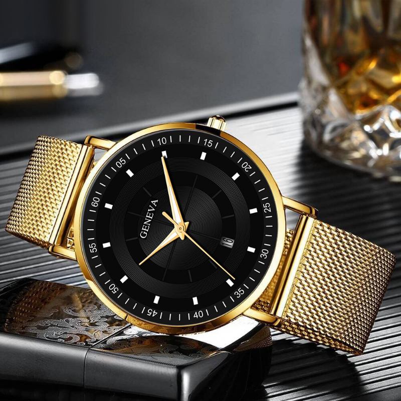 Mote Uformell Lysende Pointers Business Multi-function Mesh Strap Quartz Watch