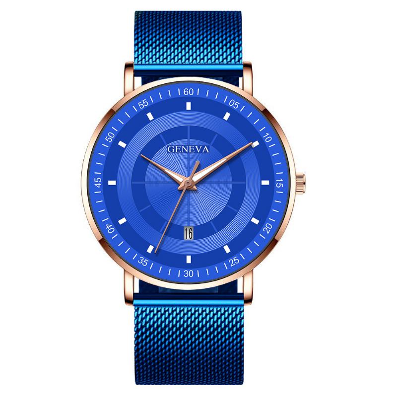 Mote Uformell Lysende Pointers Business Multi-function Mesh Strap Quartz Watch