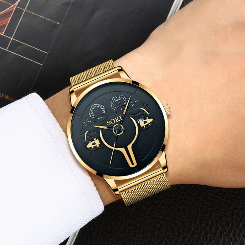 Mote Uformelle Menn Business Watch Dekorert Pointer Calendar Quartz Watch