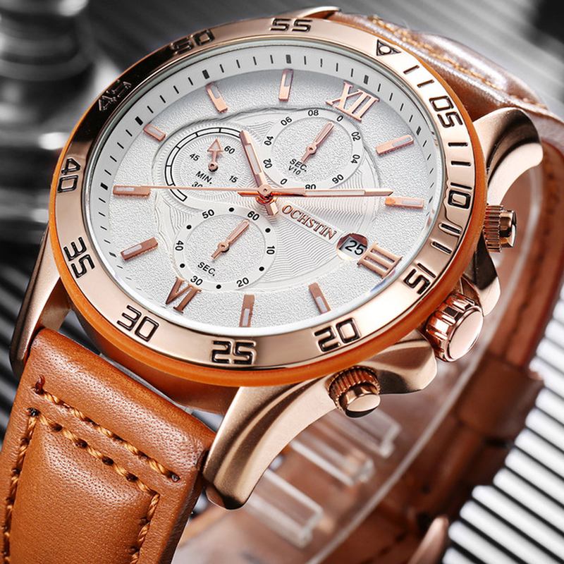 Multi-function Chronograph Herre Armbåndsur Business Style Quartz Klokker