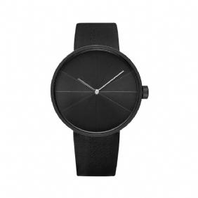 Platespilleren Simple Art Dial Lærreim Menn Fritids Quartz Watch