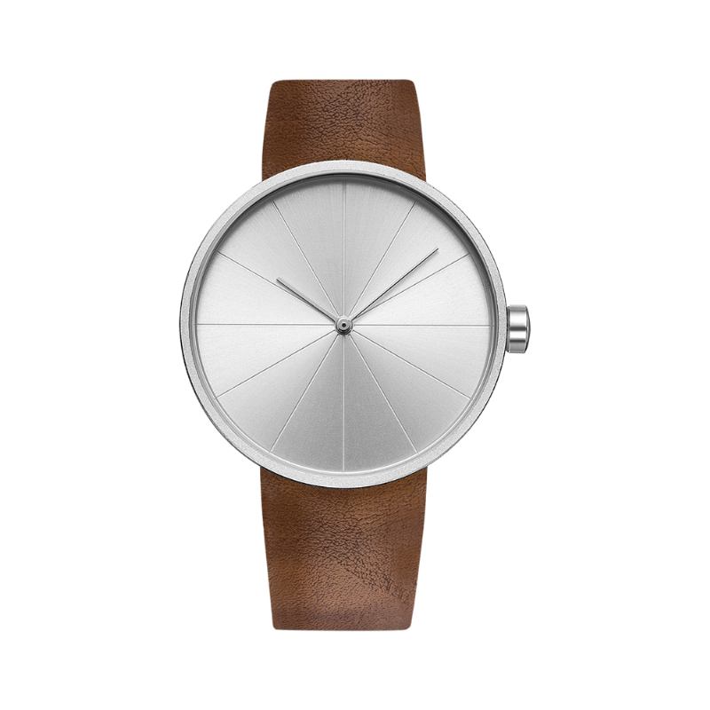 Platespilleren Simple Art Dial Lærreim Menn Fritids Quartz Watch